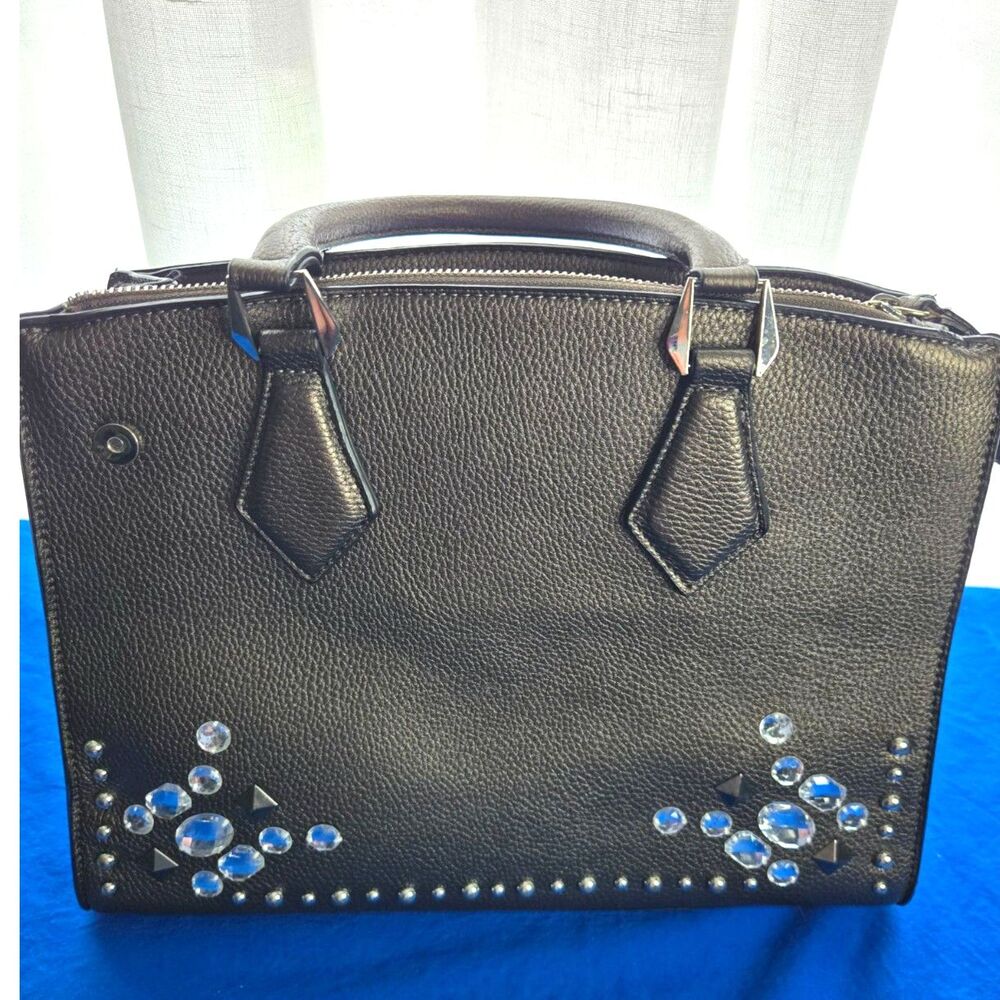 Charming Charlie Pebbled Leather Taupe Tote Studded Gemstone Bag